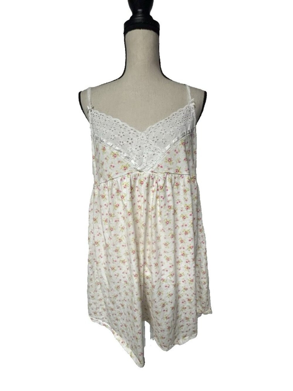 Victorias Secret Mini Dress Babydoll Nightgown Top Size XL Floral Lace Trim